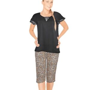 Jeffrico Intimates Black and Leopard Print Sleepwear Set Sz L